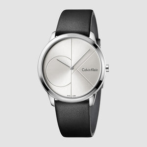  Shop Authentic Calvin Klein Minimal Silver Dial Black Leather Strap Watch for Men - K3M211CY - Luxxuri