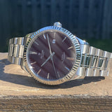  Shop Authentic Tudor Style Automatic Burgundy Red Dial Silver Steel Strap Watch for Men - M12710-0015 - Luxxuri