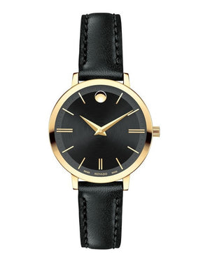  Shop Authentic Movado Ultra Slim Black Dial Black Leather Strap Watch For Women -  0607095 - Luxxuri
