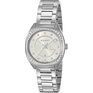  Shop Authentic Gucci GG2570 Diamonds Silver Dial Silver Steel Strap Watch For Women - YA142505 - Luxxuri