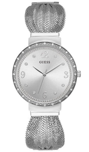  Shop Authentic Guess Chiffon Silver Dial Silver Mesh Bracelet Watch For Women - W1083L1 - Luxxuri