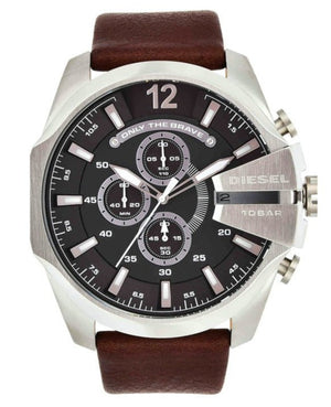  Shop Authentic Diesel Mega Chief Black & Silver Round Dial Brown Leather Strap Watch For Men - DZ4290 - Luxxuri