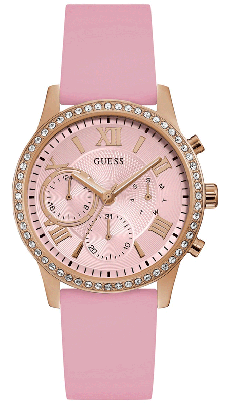  Shop Authentic Guess Solar Rose Gold Dial Pink Rubber Strap Watch For Women - W1135L2 - Luxxuri