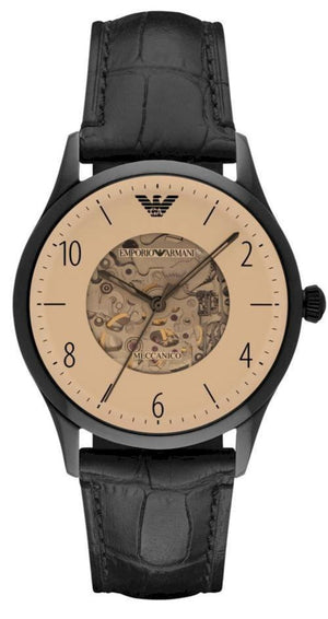  Shop Authentic Emporio Armani Meccanico White Dial Black Leather Strap Watch For Men - AR1923 - Luxxuri
