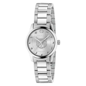  Shop Authentic Gucci G Timeless Quartz Silver Dial Silver Steel Strap Watch For Women - YA126595 - Luxxuri