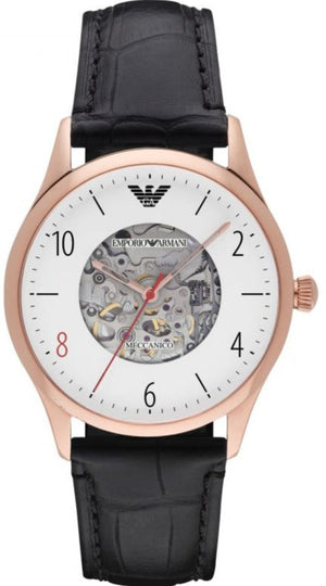  Shop Authentic Emporio Armani Meccanico White Skeleton Dial Black Leather Strap Watch For Men - AR1924 - Luxxuri
