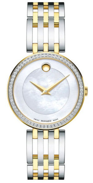  Shop Authentic Movado Esperanza Mother of Pearl Dial Two Tone Steel Strap Watch For Women - 0607085 - Luxxuri