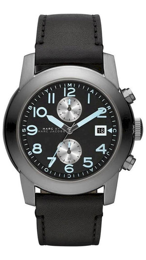  Shop Authentic Marc Jacobs Larry Chronograph Black Dial Black Leather Strap Watch for Men - MBM5054 - Luxxuri