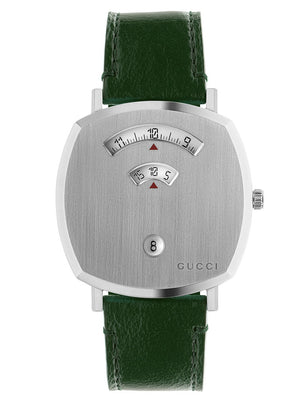  Shop Authentic Gucci Grip Silver Dial Green Leather Strap Unisex Watch - YA157412 - Luxxuri