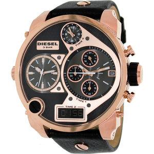  Shop Authentic Diesel Big Daddy Gold & Black Dial Black Leather Strap Watch For Men - DZ7261 - Luxxuri