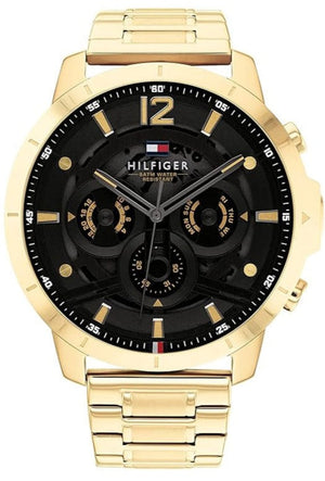  Shop Authentic Tommy Hilfiger Luca Chronograph Black Dial Gold Steel Strap Watch For Men - 1710511 - Luxxuri