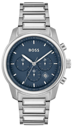  Shop Authentic Hugo Boss Trace Chronograph Quartz Blue Dial Silver Steel Strap Watch For Men - 1514007 - Luxxuri