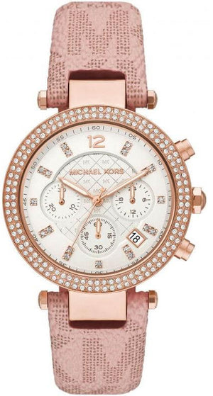  Shop Authentic Michael Kors Parker Chronograph White Dial Pink Leather Strap Watch For Women - MK6935 - Luxxuri