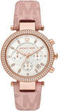 Michael Kors Parker Chronograph White Dial Pink Leather Strap Watch For Women - MK6935