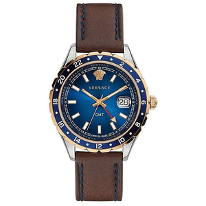  Shop Authentic Versace Hellenyium GMT Blue Dial Brown Leather Strap Watch for Men - V11080017 - Luxxuri