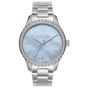  Shop Authentic Michael Kors Layton Chronograph Mother of Pearl Blue Dial Silver Steel Strap Watch For Women - MK6847 - Luxxuri