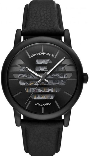  Shop Authentic Emporio Armani Meccanico Quartz Black Dial Black Leather Strap Watch For Men - AR60032 - Luxxuri
