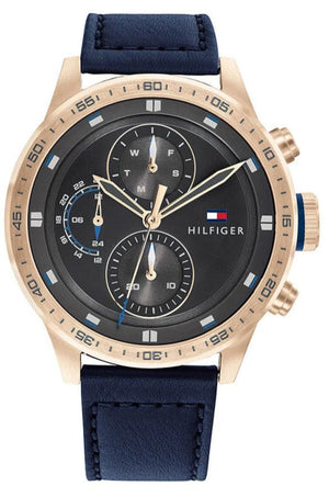  Shop Authentic Tommy Hilfiger Trent Chronograph Grey Dial Black Leather Strap Watch For Men - 1791808 - Luxxuri