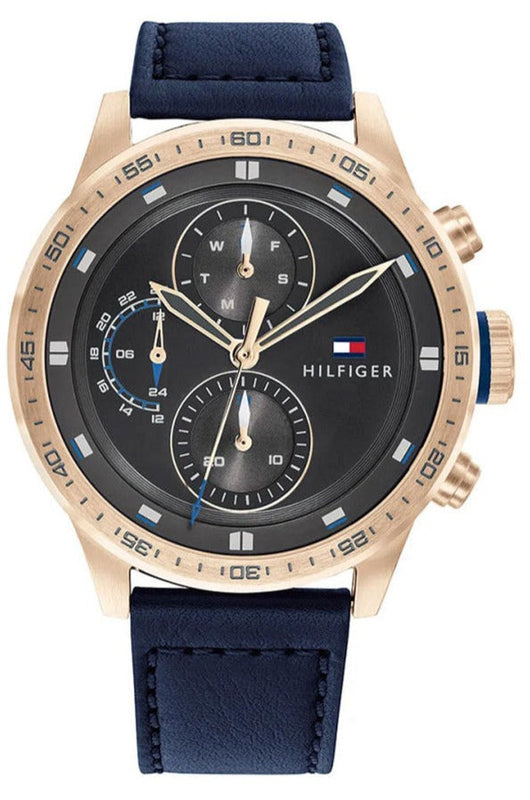 Shop Authentic Tommy Hilfiger Trent Chronograph Grey Dial Black Leather Strap Watch For Men - 1791808 - Luxxuri