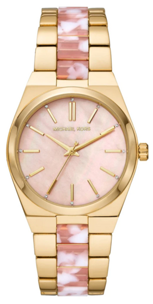  Shop Authentic Michael Kors Channing Quartz Mother of Pearl Pink Dial Two Tone Steel Strap Watch For Women - MK6650 - Luxxuri