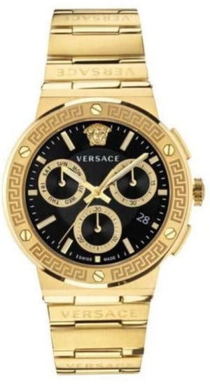  Shop Authentic Versace Greca Chronograph Black Dial Gold Steel Strap Watch For Men - VEZ900421 - Luxxuri