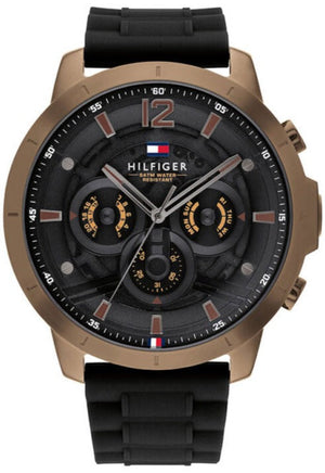  Shop Authentic Tommy Hilfiger Luca Chronograph Black Dial Black Rubber Strap Watch For Men - 1710491 - Luxxuri