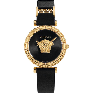  Shop Authentic Versace Palazzo Empire Greca Black Dial Black Leather Strap Watch for Women - VEDV00119 - Luxxuri