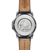  Shop Authentic Fossil Grant Automatic Skeleton Silver Dial Blue Leather Strap Watch for Men - ME3111 - Luxxuri