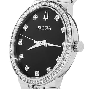  Shop Authentic Bulova Diamond Accent Black Dial Silver Steel Strap Watch for Men - 96K106 - Luxxuri