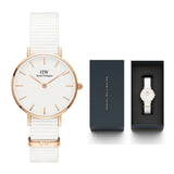  Shop Authentic Daniel Wellington Petite Dover Quartz White Dial White NATO Strap Watch For Women - DW001000313 - Luxxuri