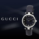 Shop Authentic Gucci Diamantissima Diamonds Black Dial Black Leather Strap Watch For Women - YA141403 - Luxxuri