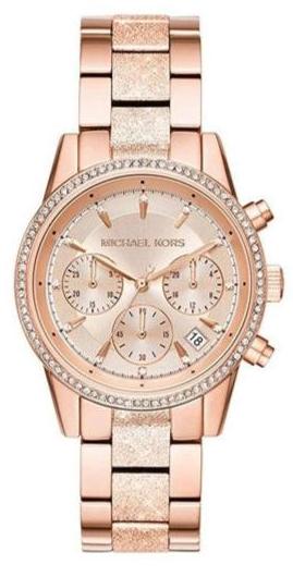  Shop Authentic Michael Kors Ritz Chronograph Rose Gold Dial Rose Gold Steel Strap Watch For Women - MK6598 - Luxxuri
