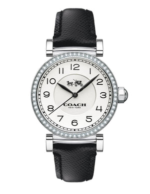 Coach Madison White Dial Black Leather Strap Watch for Women - 14502399