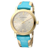  Shop Authentic Burberry Heritage Gold Dial Blue Leather Strap Watch for Women - BU9112 - Luxxuri