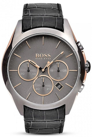  Shop Authentic Hugo Boss Onyx Grey Dial Black Leather Strap Watch for Men - 1513366 - Luxxuri