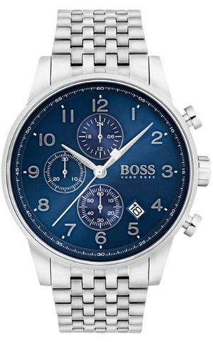  Shop Authentic Hugo Boss Navigator Chronograph Blue Dial Silver Steel Strap Watch for Men - 1513498 - Luxxuri