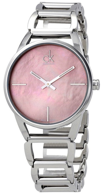  Shop Authentic Calvin Klein Stately Pink Mother of Pearl Dial Silver Steel Strap Watch for Women - K3G2312E - Luxxuri