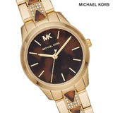  Shop Authentic Michael Kors Runway Mercer Analog Brown Dial Gold Steel Strap Watch For Women - MK6855 - Luxxuri