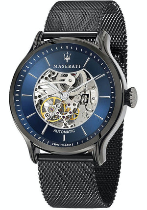  Shop Authentic Maserati Epoca Automatic Skeleton Blue Dial Mesh Bracelet Watch For Men - R8823118002 - Luxxuri