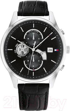  Shop Authentic Tommy Hilfiger Weston Chronograph Black Dial Black Leather Strap Watch For Men - 1710502 - Luxxuri