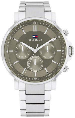  Shop Authentic Tommy Hilfiger Tyson Chronograph Green Dial Silver Steel Strap Watch For Men - 1710587 - Luxxuri
