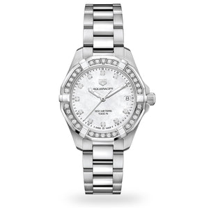  Shop Authentic Tag Heuer Aquaracer Diamonds Mother of Pearl White Dial Silver Steel Strap Watch for Women - WBD1415.BA0741 - Luxxuri