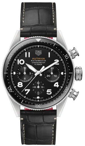  Shop Authentic Tag Heuer Autavia Chronometer Flyback Automatic Chronograph Black Dial Black Leather Strap Watch for Men - CBE511A.FC8279 - Luxxuri
