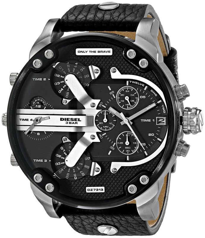  Shop Authentic Diesel Mr Daddy Black Dial Black Leather Strap Watch For Men - DZ7313 - Luxxuri