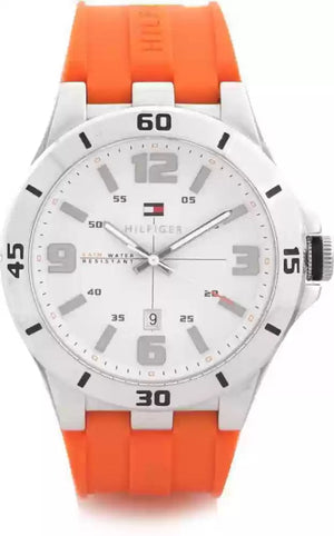 Shop Authentic Tommy Hilfiger Analog White Dial Orange Rubber Strap Watch for Men - 1791063 - Luxxuri