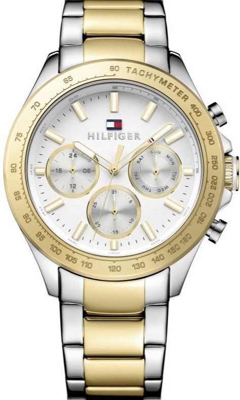  Shop Authentic Tommy Hilfiger Hudson Chronograph White Dial Two Tone Steel Strap Watch For Men - 1791226 - Luxxuri