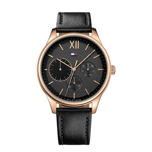  Shop Authentic Tommy Hilfiger Damon Quartz Black Dial Black Leather Strap Watch for Men - 1791419 - Luxxuri