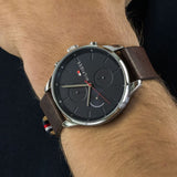  Shop Authentic Tommy Hilfiger Chase Chronograph Grey Dial Brown Leather Strap Watch For Men - 1791487 - Luxxuri