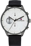  Shop Authentic Tommy Hilfiger Lexor Silver Dial Black Leather Strap Watch For Men - 1791489 - Luxxuri
