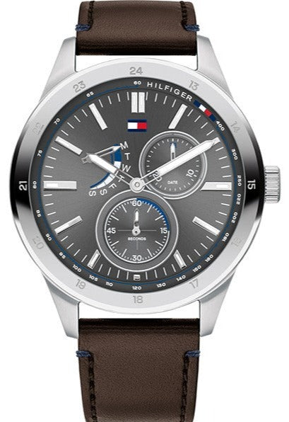  Shop Authentic Tommy Hilfiger Austin Grey Dial Brown Leather Strap Watch for Men - 1791637 - Luxxuri